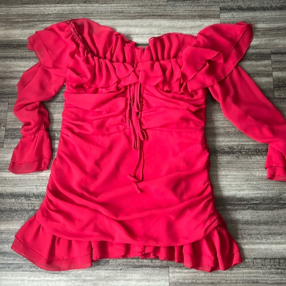 Size M red ruffled dress PLT brand - Picture 1 of 4